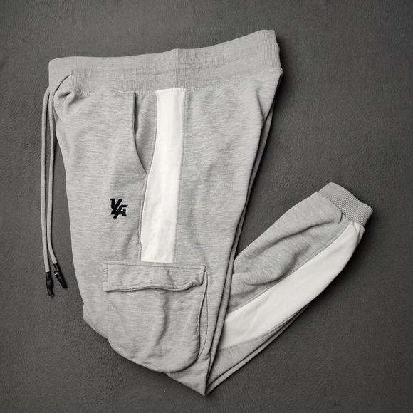 YoungLA Jogger Pants Mens Large Gray White Athletic Cargo Pockets Gym Drawstring - Picture 1 of 12